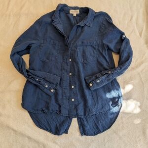 Cloth And Stone 100% Linen Blue Button-Up Shirt